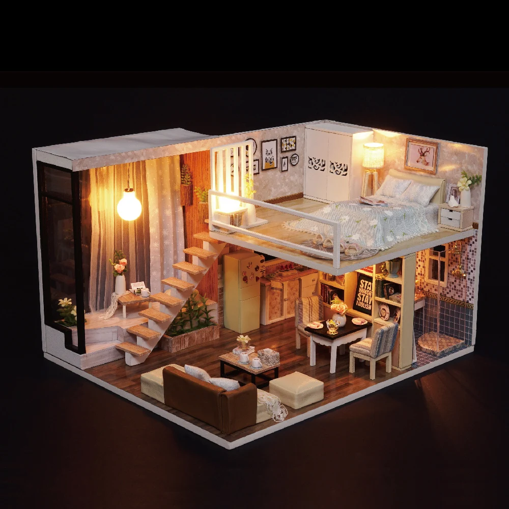 Милая миниатюрная 3D комната для кукольного домика с 5 Светодиодами кукольный