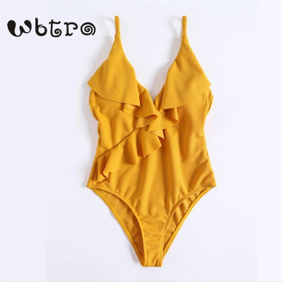 WBTRO Для женщин Sexy Глубокий V Одна деталь Falbala одежда для купания пляжный купальный