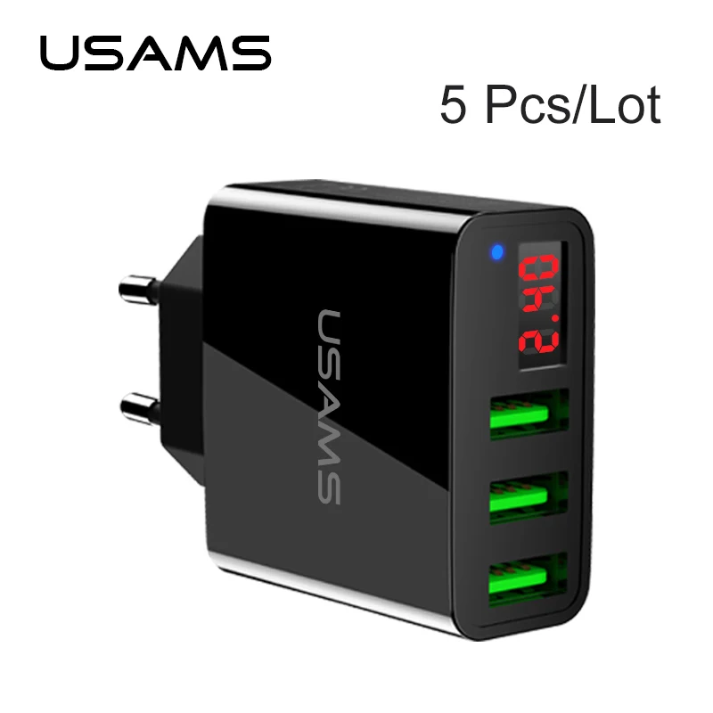 5 шт./лот USAMS 3 порта USB зарядное устройство для телефона светодиодный дисплей Макс