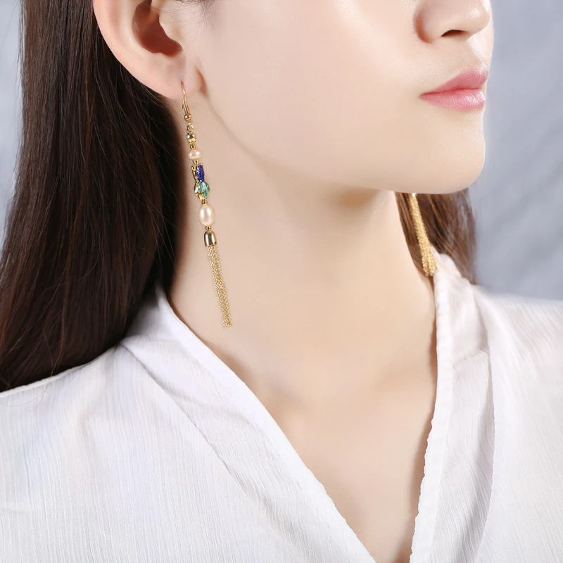2019 new long tassel earrings female retro personality advanced sense design handmade | Украшения и аксессуары