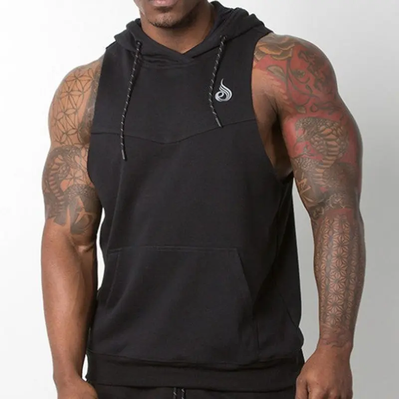 Men sporting sleeveless hoodies gyms Workout Fitness Bodybuilding Sweatshirt male Fashion Casual Hooded Vest cotton Sportswear | Мужская
