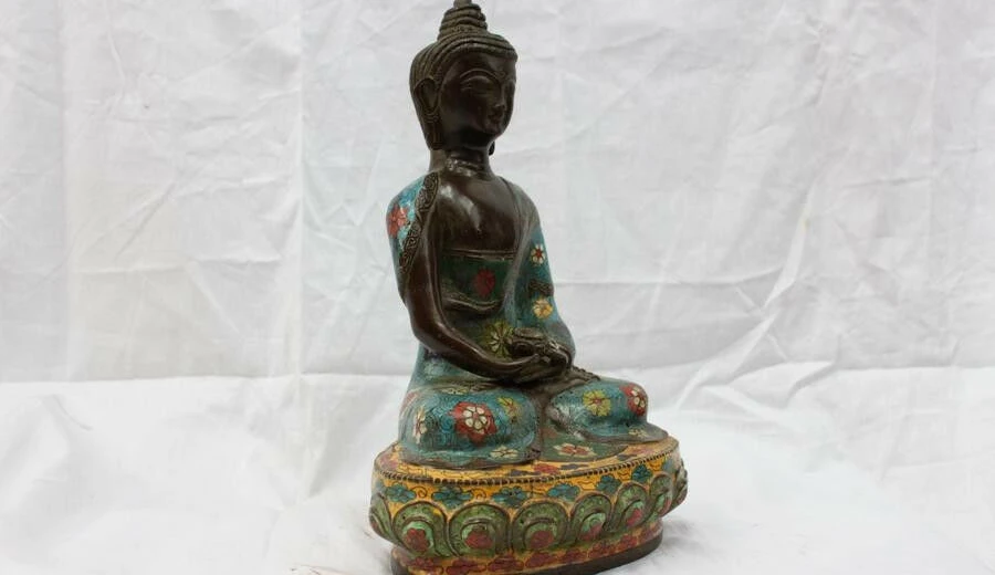 11&quotTibet Buddhist Fane Old Bronze Cloisonne Amitayus Shakyamuni Buddha Statue | Дом и сад