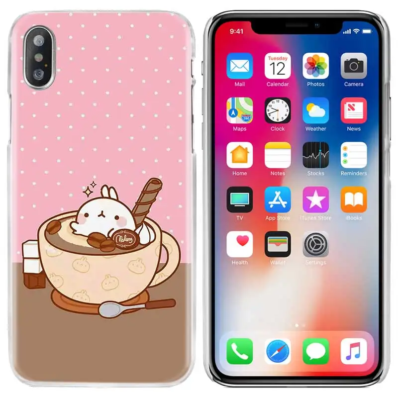 Чехол для сотового телефона Прозрачный Жесткий ПК для iPhone XS Max XR 7 8 6 6s Plus X 5 5S SE 5C 4 4s kawaii чай с Molang Cupcake