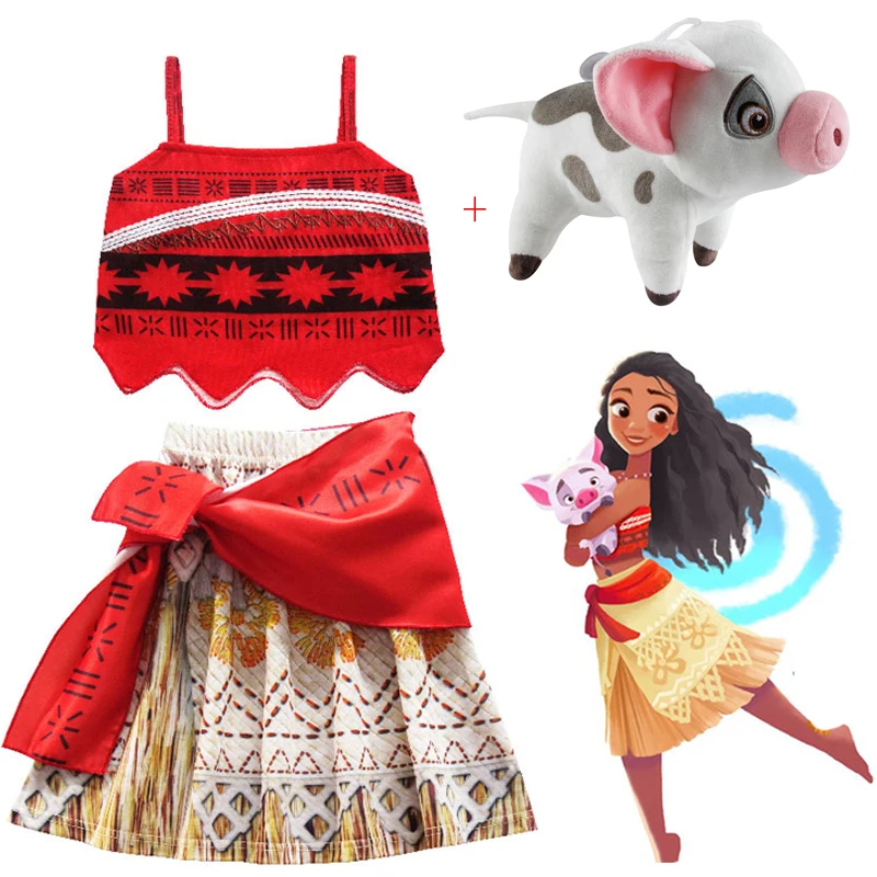 Baby girl Princess dress Moana Cosplay clothes for Children Vaiana Girls Party Wedding dresses with Necklace Pet Pig Costumes | Детская