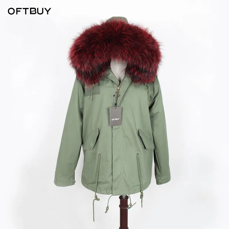 OFTBUY, новинка, винно-красный, большой мех енота, капюшон, зимняя куртка, Женская парка, натуральный мех, пальто для женщин, толстая мягкая подкладка