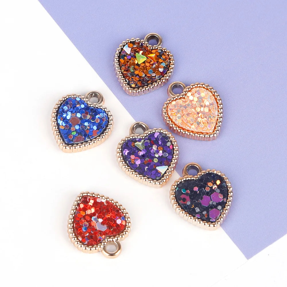 6pcs/lot 10x15mm Heart Shape Resin Sequin Charms Pendant For Necklace Bracelet Jewelry Making DIY Earring Findings | Украшения и