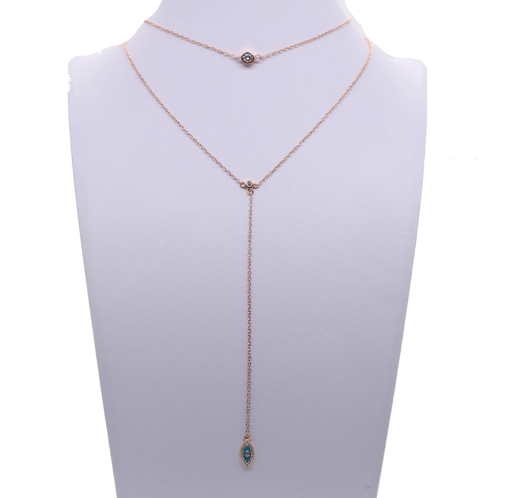 Настоящее серебро 925 проба Evil Eye Подвеска из эмали с двумя cz колье ожерелье s для женщин длинный подвес-кисточка многослойное Y ожерелье