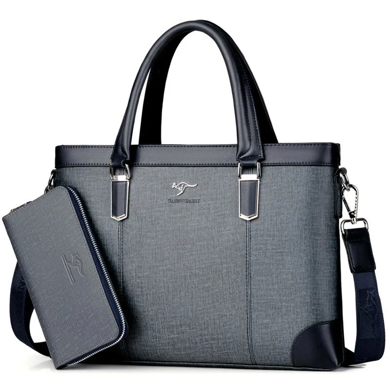 Blue With SmallBag Классическая дизайнерская сумка для мужчин, деловой портфель, сумка для компьютера, мужские Офисные Сумки, водонепроницаемая ПВХ ткань, дорожная рабочая сумка через плечо - Цвет: Blue With SmallBag