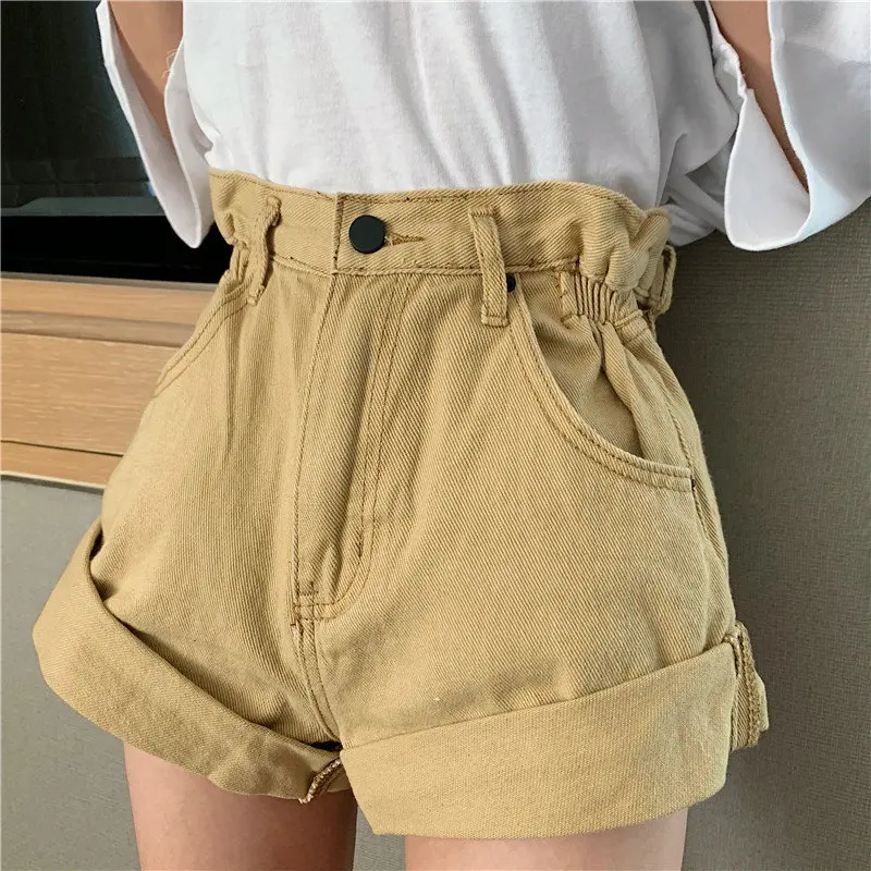 Alien Kitty Retro High Waist Wide Leg Denim Shorts Women New Summer Korea Style Fashion Streetwear Solid Sexy Short Jeans - Цвет: yellow