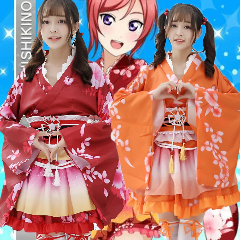 

Anime Lovelive! Honoka Kousaka Maki Nishikino Active SR New card Summer Festival Awakening Japan Kimono Bathrobe Cosplay Costume