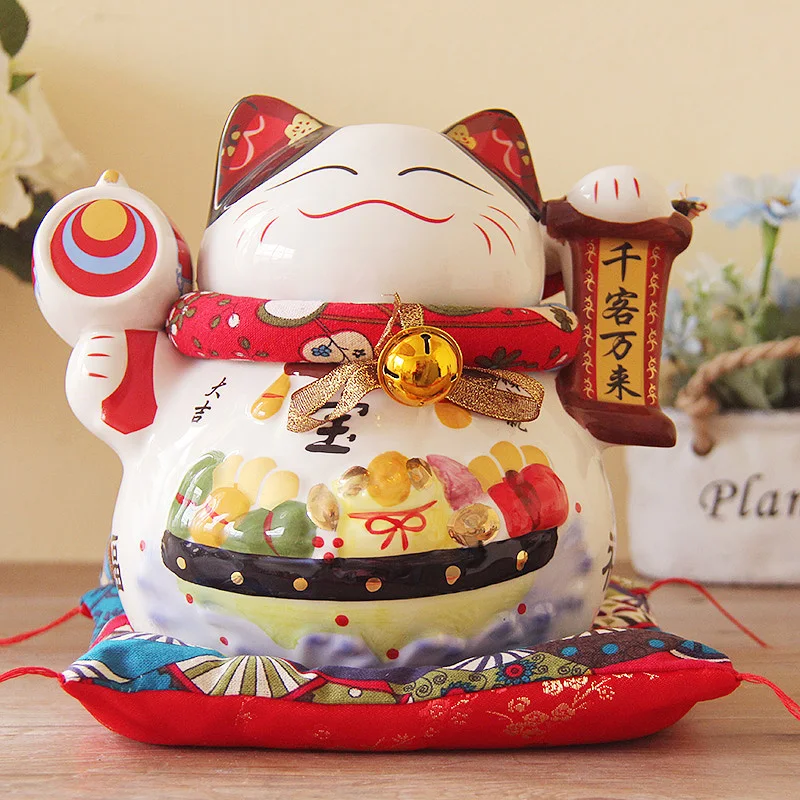 Lucky Cat открытые большие 9 дюймовые японские керамические украшения для сохранения