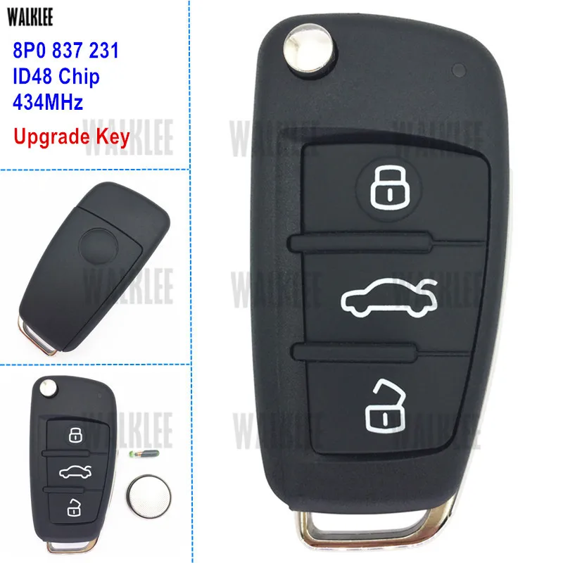 WALKLEE обновленный дистанционный ключ 8P0837231 Подходит для Audi A3 S3 8P0 837 231 434 МГц с чипом