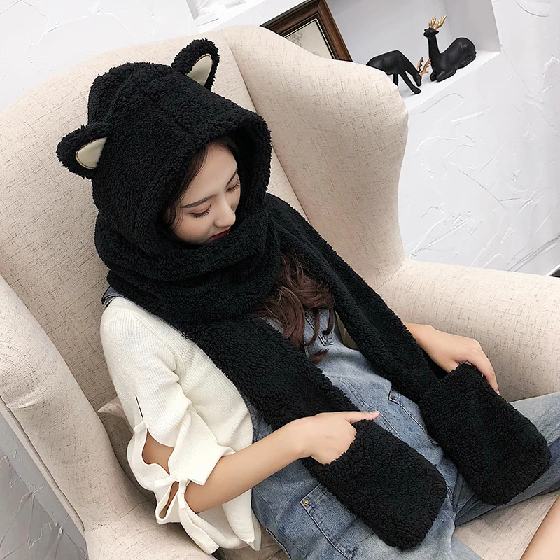 ZDFUR Hat женский осенний и зимний шарф перчатки цельная Корейская версия прилива диких студентов зимняя Толстая теплая шапка зима