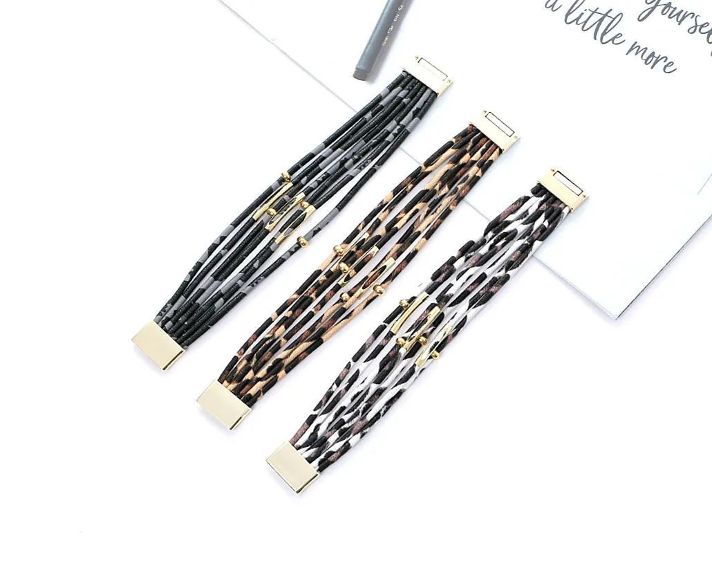 Amorcome Leopard Leather Bracelets For Women 2019 Fashion &amp Bangles Elegant Multilayer Wrap Wide Bracelet Jewelry | Украшения и