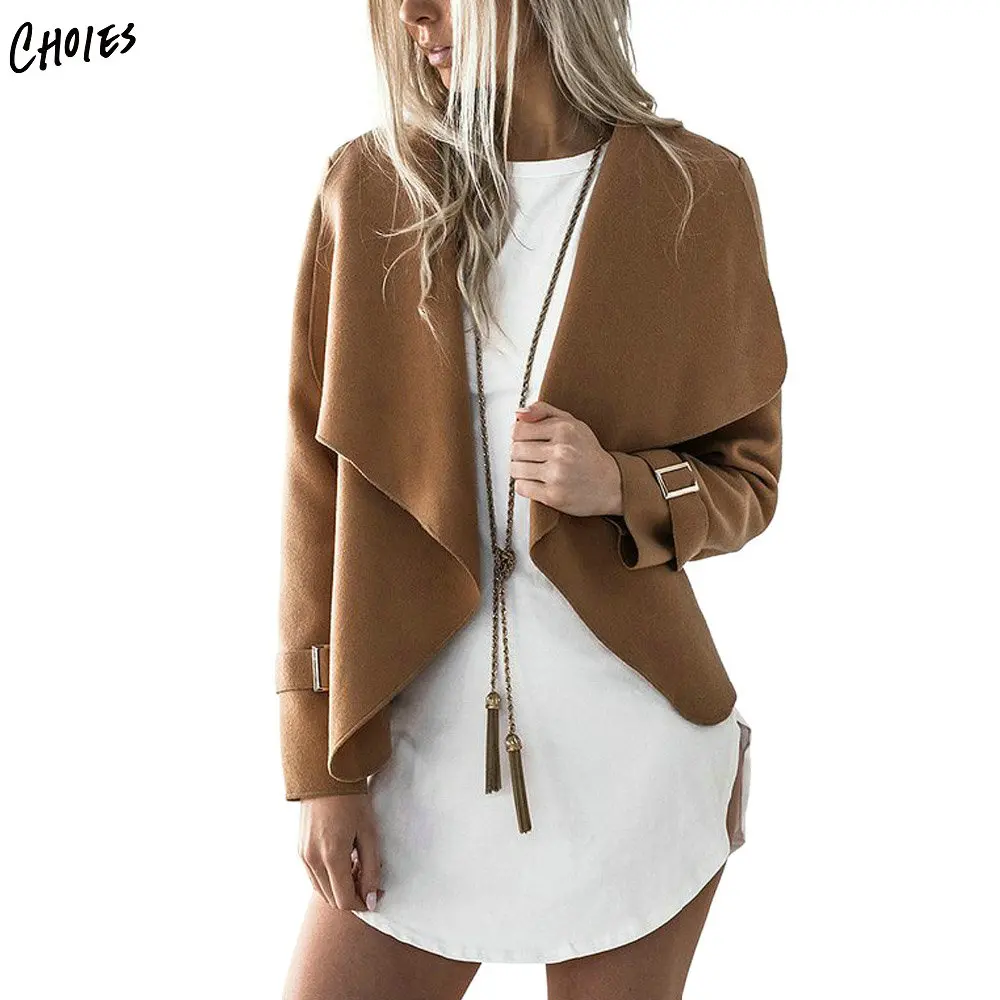 Для женщин широкий отворот водопад Open Front Jacket пальто осень длинный рукав