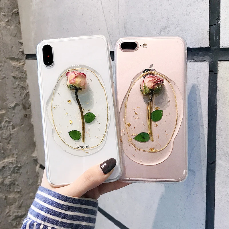 GlamPhoneCase Dried Flower Rose Phone Case for iPhone XS Max XR X 8plus 8 7plus 7 6S/6 Plus Transparent Soft TPU Back Cover |