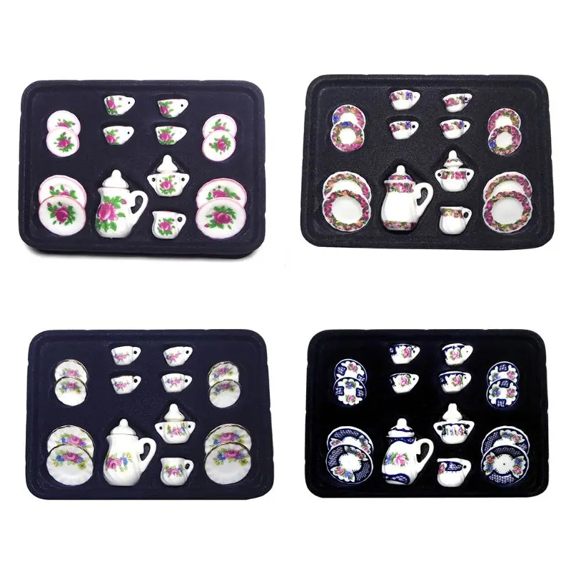 

1:12 Scale Doll House Tableware Miniature Furniture Purple Flower China Porcelain Dolls Ceramic Tea Sets