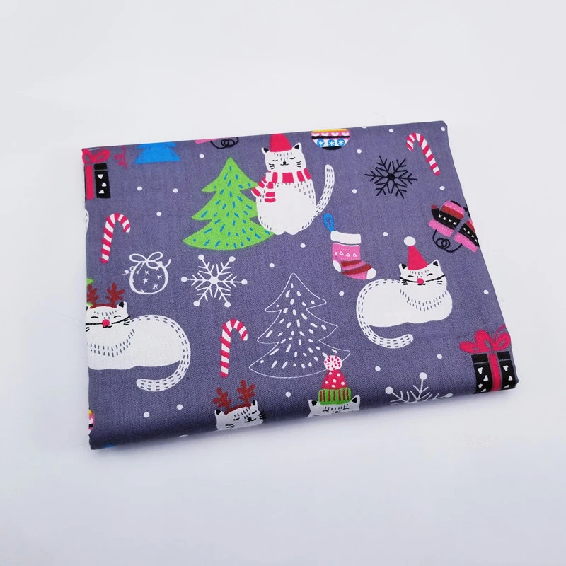 Вышитая ткань ручной работы из твила и хлопка с принтом кошек цветов дышащая для