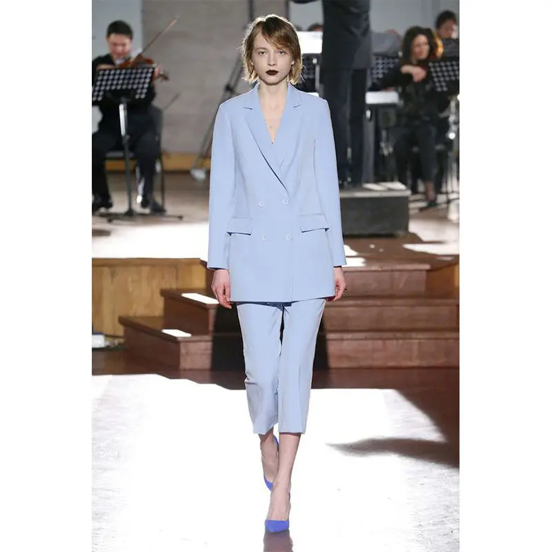 

New Design Ladies Trouser Suit Light Sky Blue Female Business Suit Womens Trouser Suit Tuxedos B212