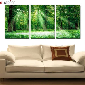 CLSTROSE Green Forest And Sunshine Modern Wall Painting Nature Field Purple Flower Landscape Paining Home Decor For Living Room