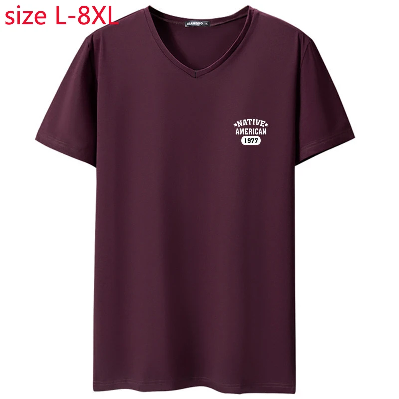 

2019 New Arrival Fashion Short Sleeved Tidal Super Large Summer Printed Cotton Young Men V-neck Casual Knitted Plus Size L-8XL