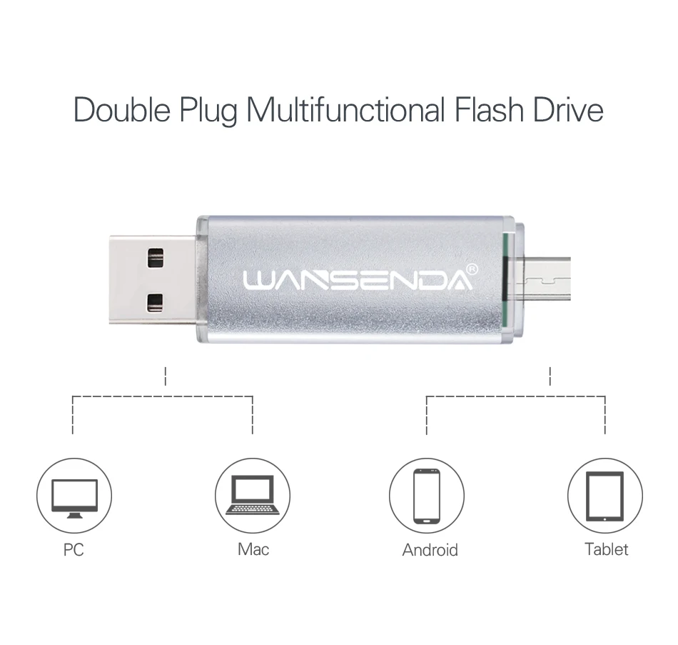 WANSENDA OTG USB флеш-накопитель 2 в 1 USB2.0 и Micro usb OTG флеш-накопитель 8 ГБ 16 ГБ 32 ГБ 64 Гб 128 ГБ 256 Гб флешки карта памяти
