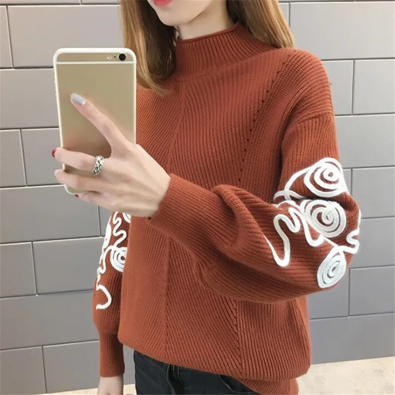 Neploe свитер женский корейский Pull Femme Hiver джемпер крючком с пышными рукавами пуловер Sueter Mujer вязаные свитера с высоким воротом 36816 - Цвет: Caramel  sweater
