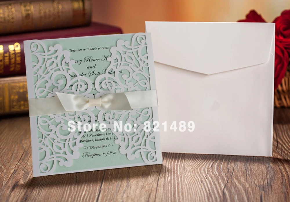 

Белое Кружевное Свадебное приглашение на заказ с ленточным бантом-набор из 10 шт.