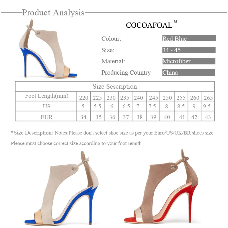 Женские вечерние босоножки COCOAFOAL с открытым носком красные синие искусственные 43