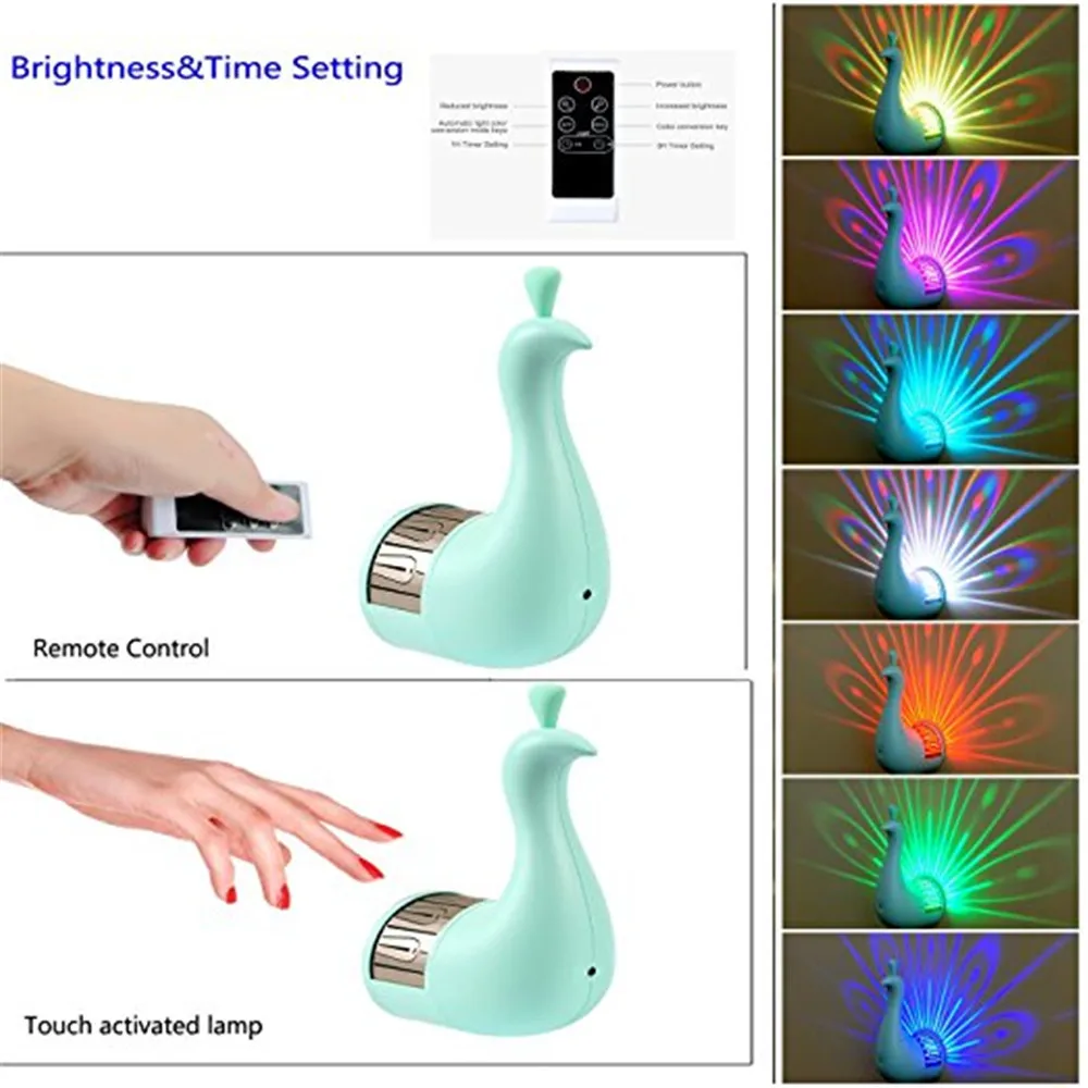 3D Wall Lamp Night Light Projector 7 Color Changing LED Peacock with Smart Touch&ampRemote Control Home Decorative Lights | Освещение