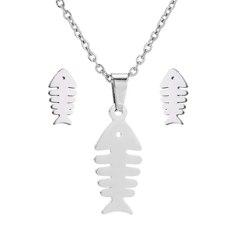 Hfarich Punk Gothic Stainless Steel Chain Jewelry Necklace For Men Women Charming Statement Fish Bone Hook Pendant Choker Bijoux | Украшения