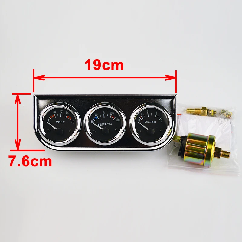 Датчик DRAGON 3 в 1 автомобильный манометр с хромированным держателем тройным