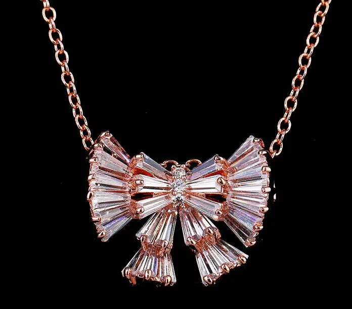 rose gold Emmaya бренд оригинальность мода лук кулон AAA кубический циркон два цвета Jewely ожерелья для мужчин женщин Florid Свадебная вечеринка подарок - Окраска металла: rose gold