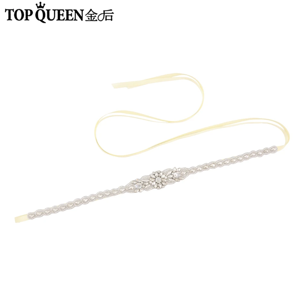 TOPQUEEN S385 пояс со стразами, серебристый пояс со стразами для свадьбы, пояс невесты с кристаллами, темно-синий пояс в стиле бохо, пояс с драгоценными камнями для платья - Цвет: ivory
