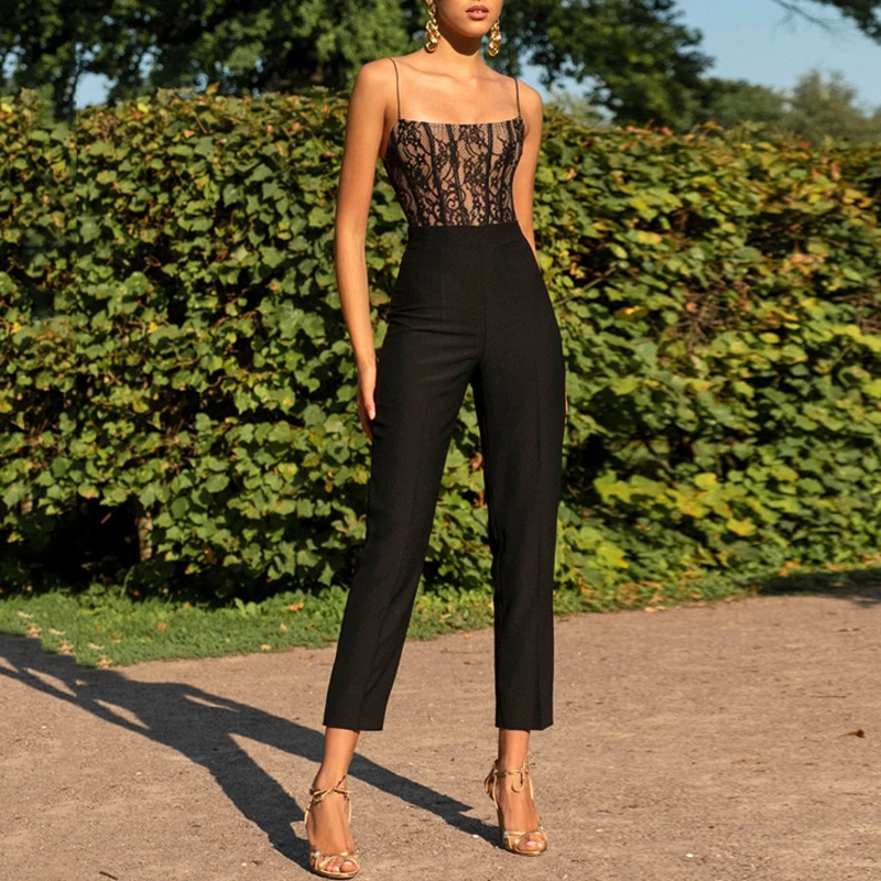 INDRESSME Vestidos Элегантный Для женщин пикантные с квадратным вырезом без рукавов на спинки Кружева вечерние летние ботильоны Длина комбинезон Лидер продаж