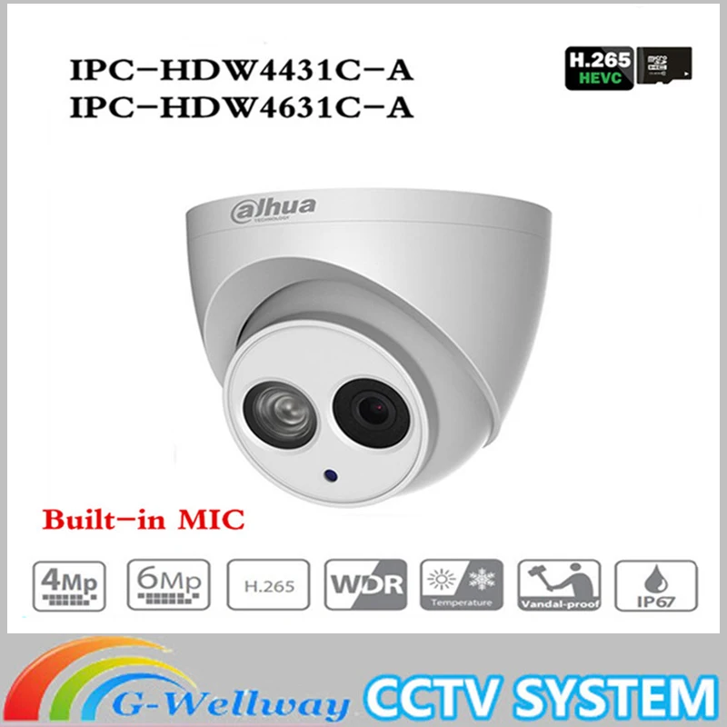 CCTV POE ip-камера IPC-HDW4433C-A IPC-HDW4631C-A 4MP 6MP сетевая Встроенный микрофон 30 м ИК ночного
