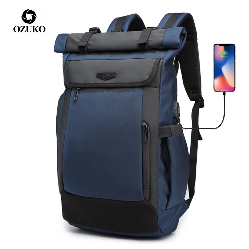 OZUKO, мужской рюкзак, модный, школьный, для подростков, мужской, 15,6 дюймов, рюкзаки для ноутбука, водоотталкивающая, Оксфорд, дорожная сумка, USB Mochila