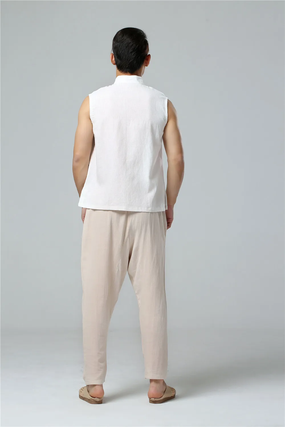 LZJN Men's Summer Waistcoat Chinese Style Vintage Breathable Linen Button Down Kung Fu Shirt Sleeveless Vest Jacket