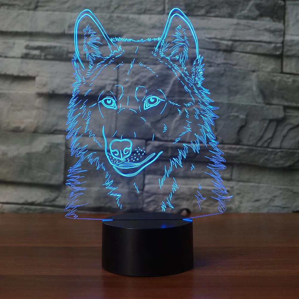 Волчья Голова 3D животное моделирование Настольный светильник светодиодный USB