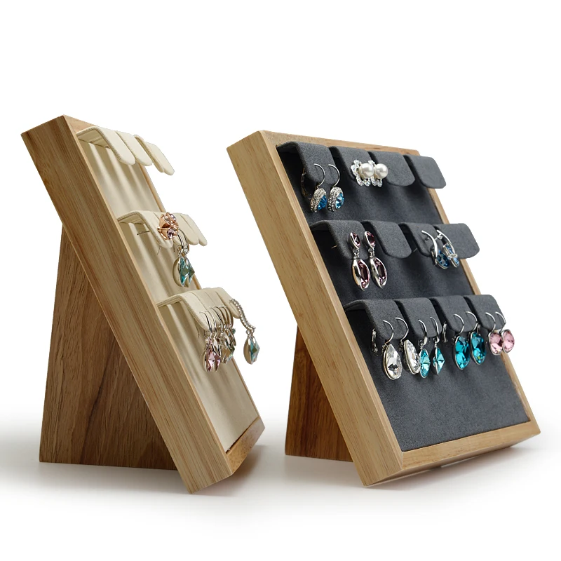 

FANXI 2Pc Solid wood Earrings display stand ear stud display holder Rack with microfiber12 Seats for jewelry Exhibition Showcase
