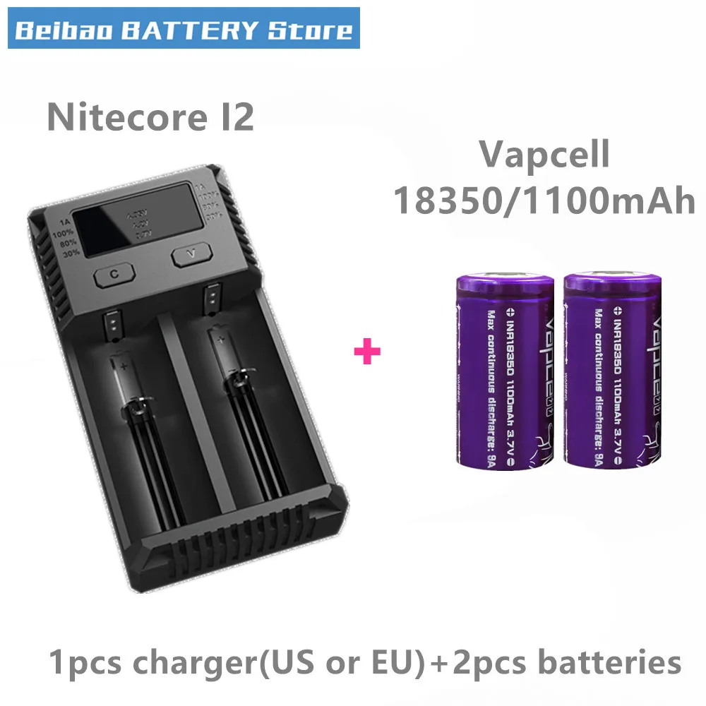 2 шт. оригинальный VAPCELL INR18350 1100 мАч литиевая аккумуляторная батарея непрерывный 9