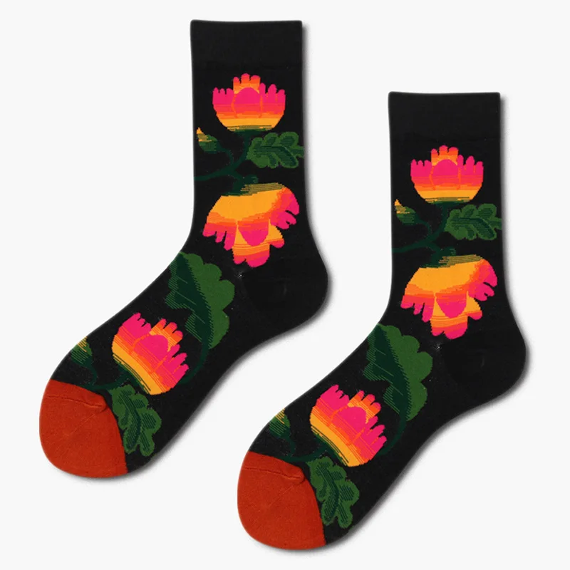 2018 spring and autumn new big flower series Europe the United States tide brand socks four seasons cotton couple | Женская одежда