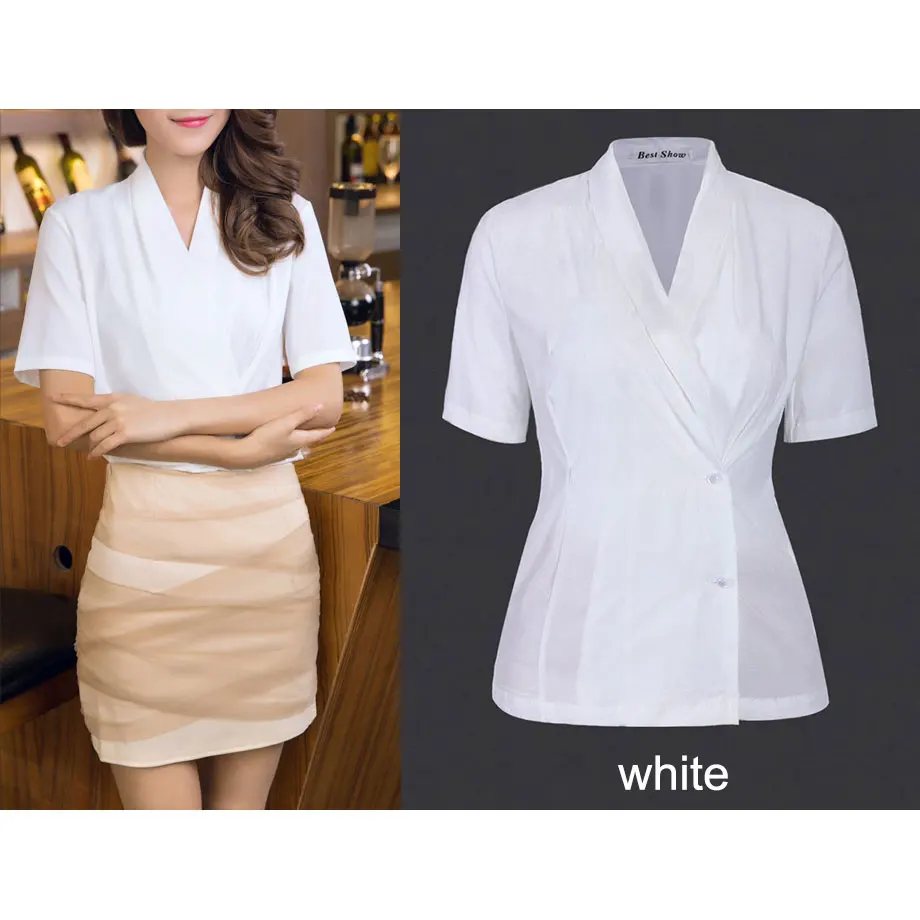 Шифоновая Блузка с коротким рукавом Новое поступление 2018 Офисная рубашка белая