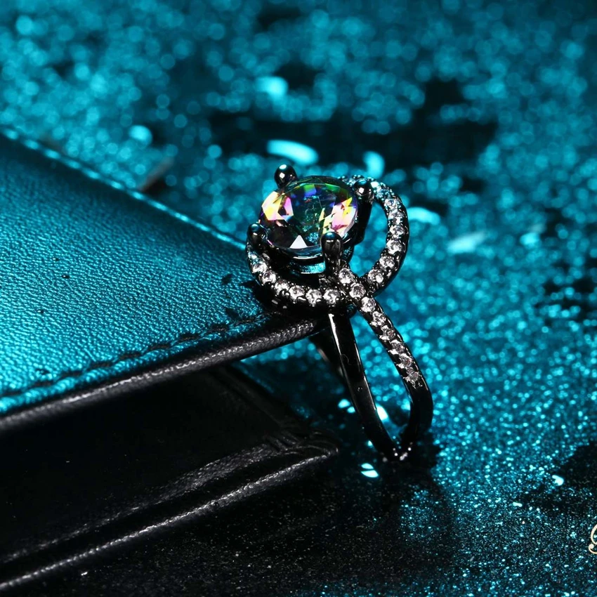 ZHE FAN Vintage Ring Fashion AAA Cubic Zirconia Women Black Gold Color Two Tone Plating Rings For Party Gift Size 6-9 Wholesale | Украшения