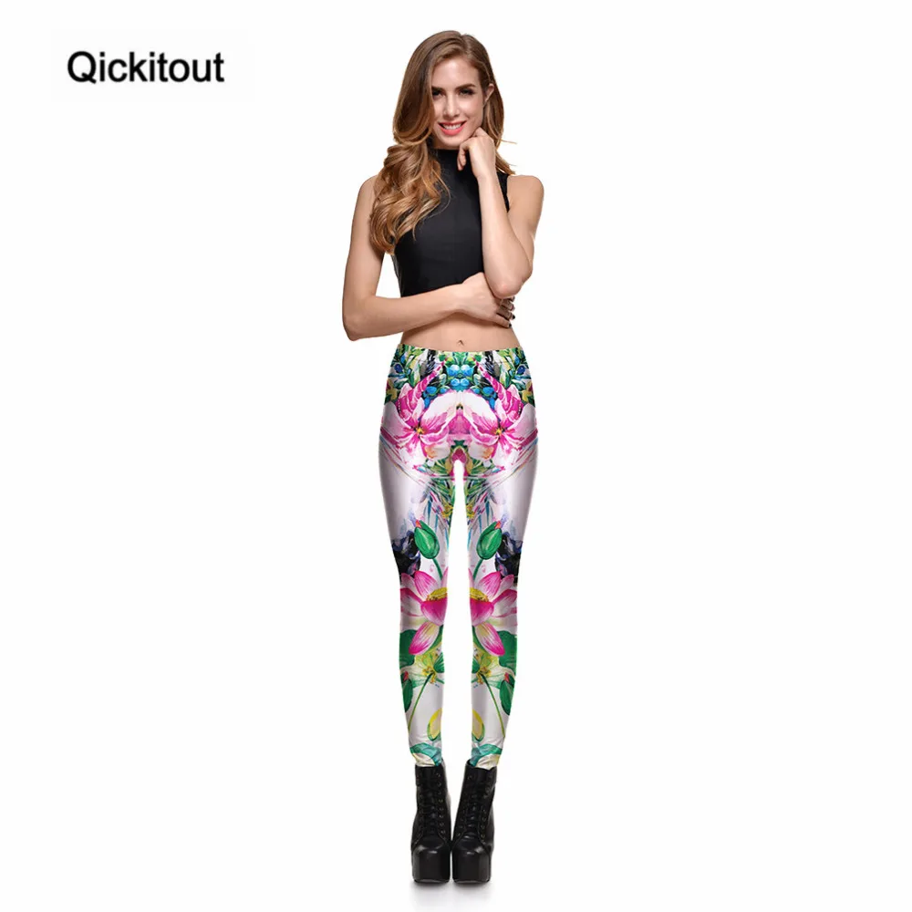 Qickitout леггинсы для фитнеса NewArrival 2017 женские Sacred Lotus Pond красивые Стрейчевые брюки с