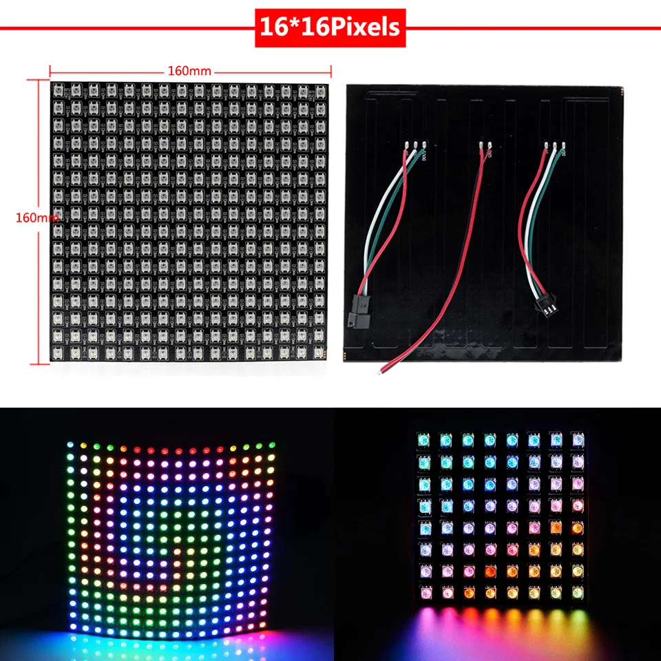 16x16 size WS2812B 5 Напряжение Панель экран 8*8/16*16/8*32 пикселей цифровой гибкий светодиодный программируемый индивидуально адресуемый полноцветный DC5V - Испускаемый цвет: 16x16 size