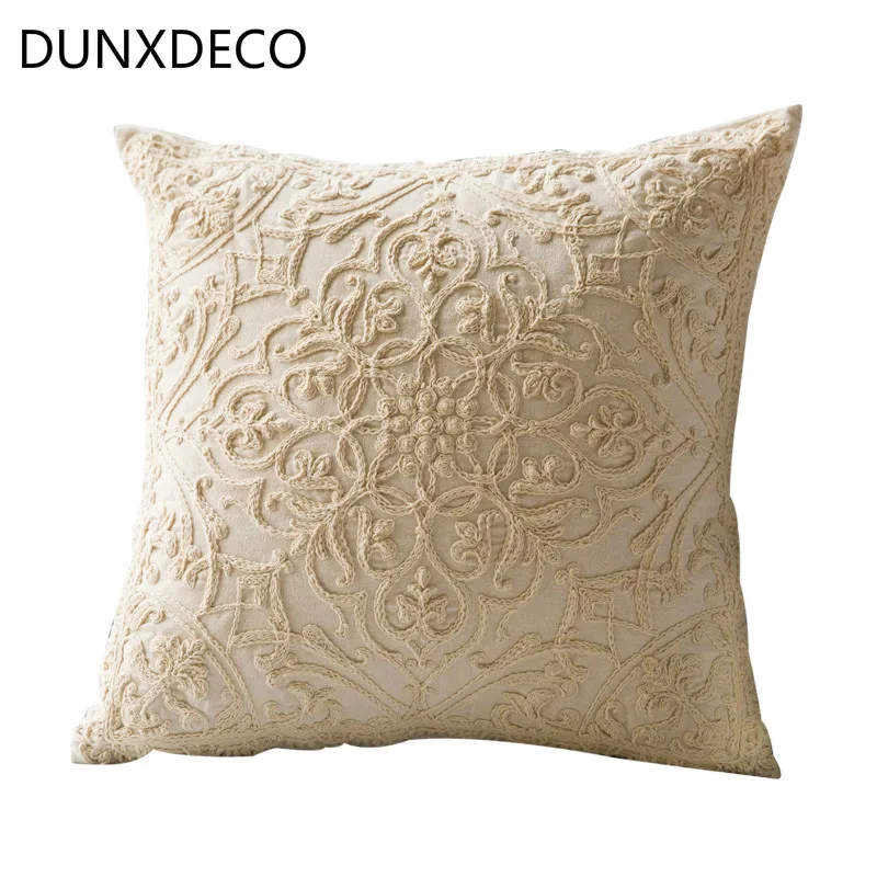 Dunxdeco чехол для подушки декоративные подушки Чехол Винтаж кантри Стиль льняные нити, Цветочная вышивка, диван кресло Coussin