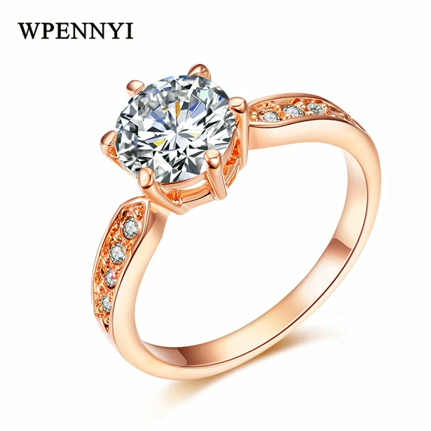 Розовое золото цвет классический 6 зубец Блестящий 1.5ct прозрачный фианит