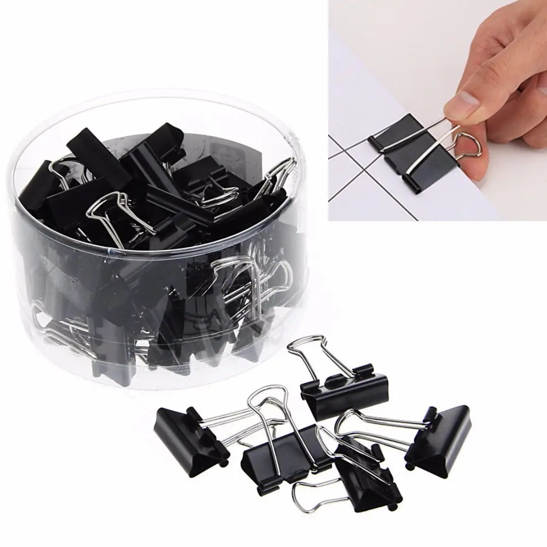 

Hot sale 48 pcs 25mm Black Metal Binder Clips File Paper Clip Document Office Supplies