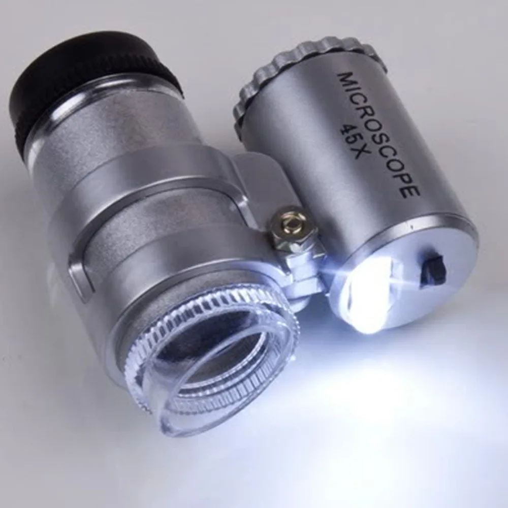 One Set 45X Pocket Size Mini Microscope Magnifier Magnifying Glass Jeweler Loup Lens 2LED Light | Инструменты